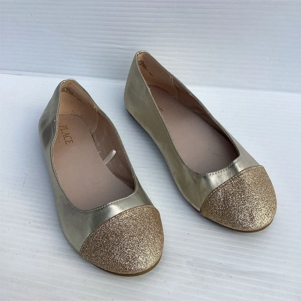 The Children's Place‎ Girls Gold Glitter Ballet Flats Size 3 Casual